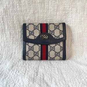 Vintage Gucci GG Supreme‎ Web Bifold Wallet with Kiss-Lock Coin Purse 80s